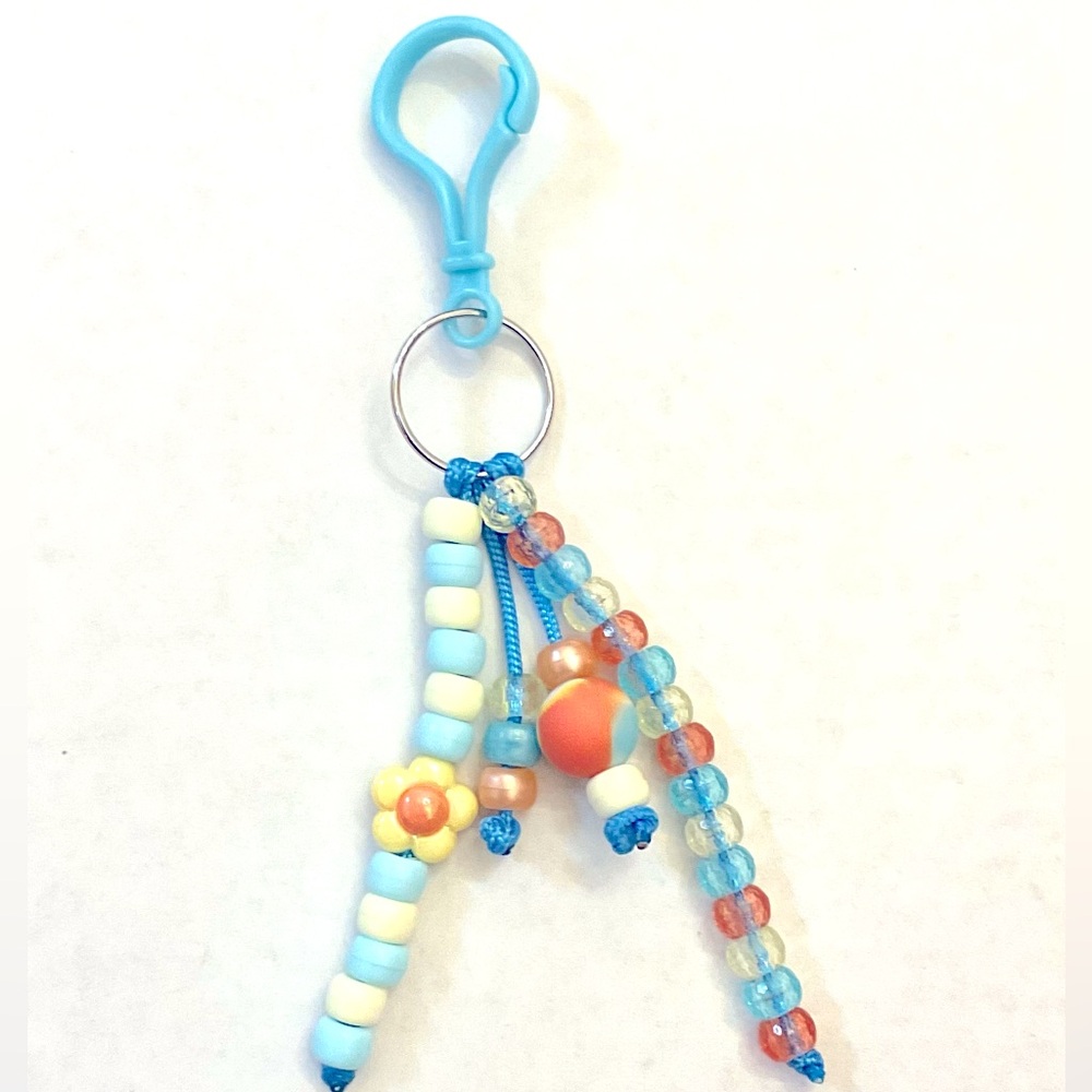 Blue/Orange Colorful Beaded Keychain/bag chain with Flower Charm